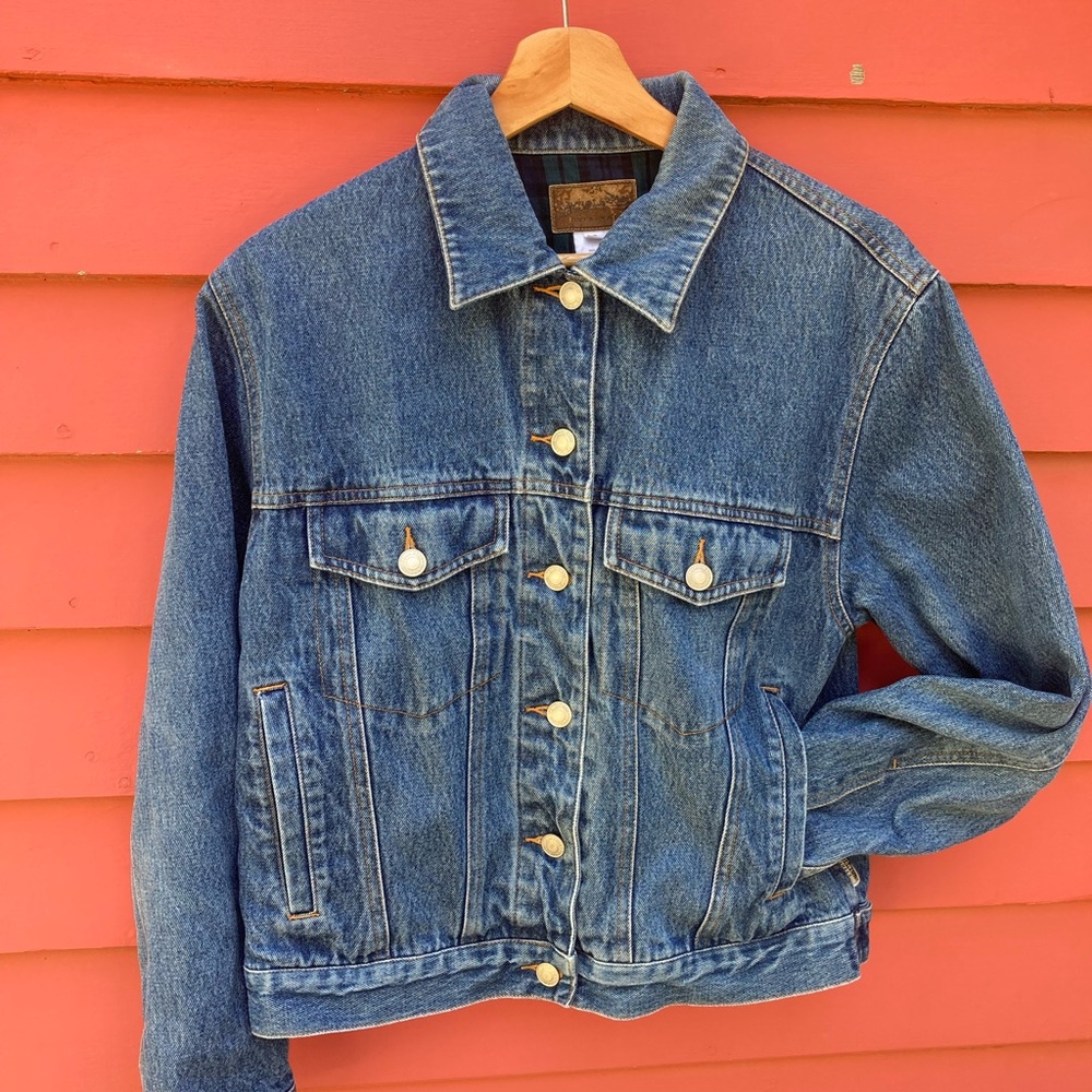 Vintage Pendleton Buffalo Plaid Flannel Lined Denim Jean Trucker Jacket Small